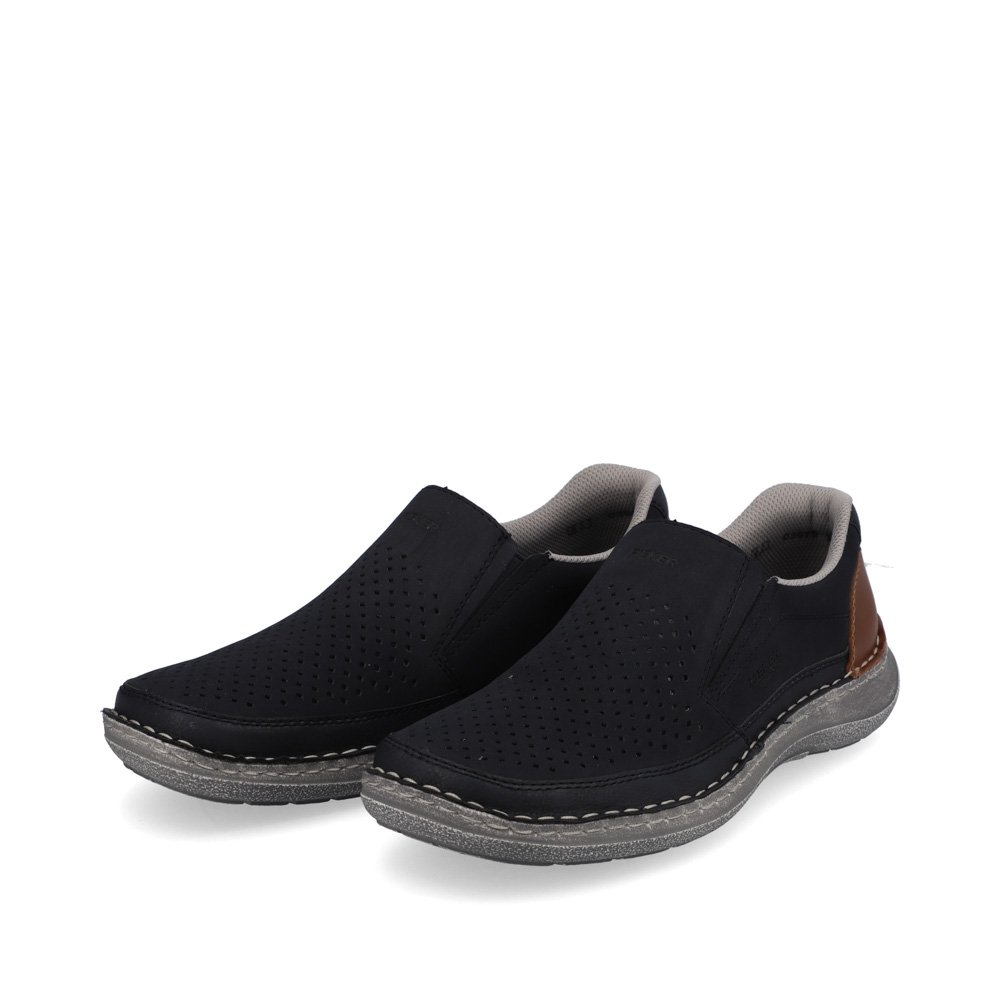 Blue Rieker men´s slippers 03079-14 with an elastic insert as well as extra width H. Shoes laterally.