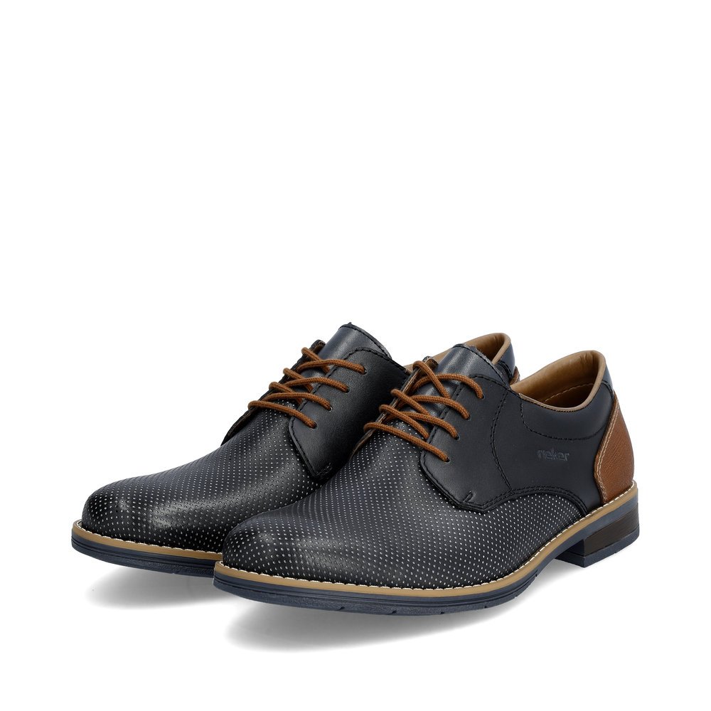 Rieker chaussures à lacets bleues pour hommes 10308-14 avec largeur G 1/2. Chaussures inclinée sur le côté.