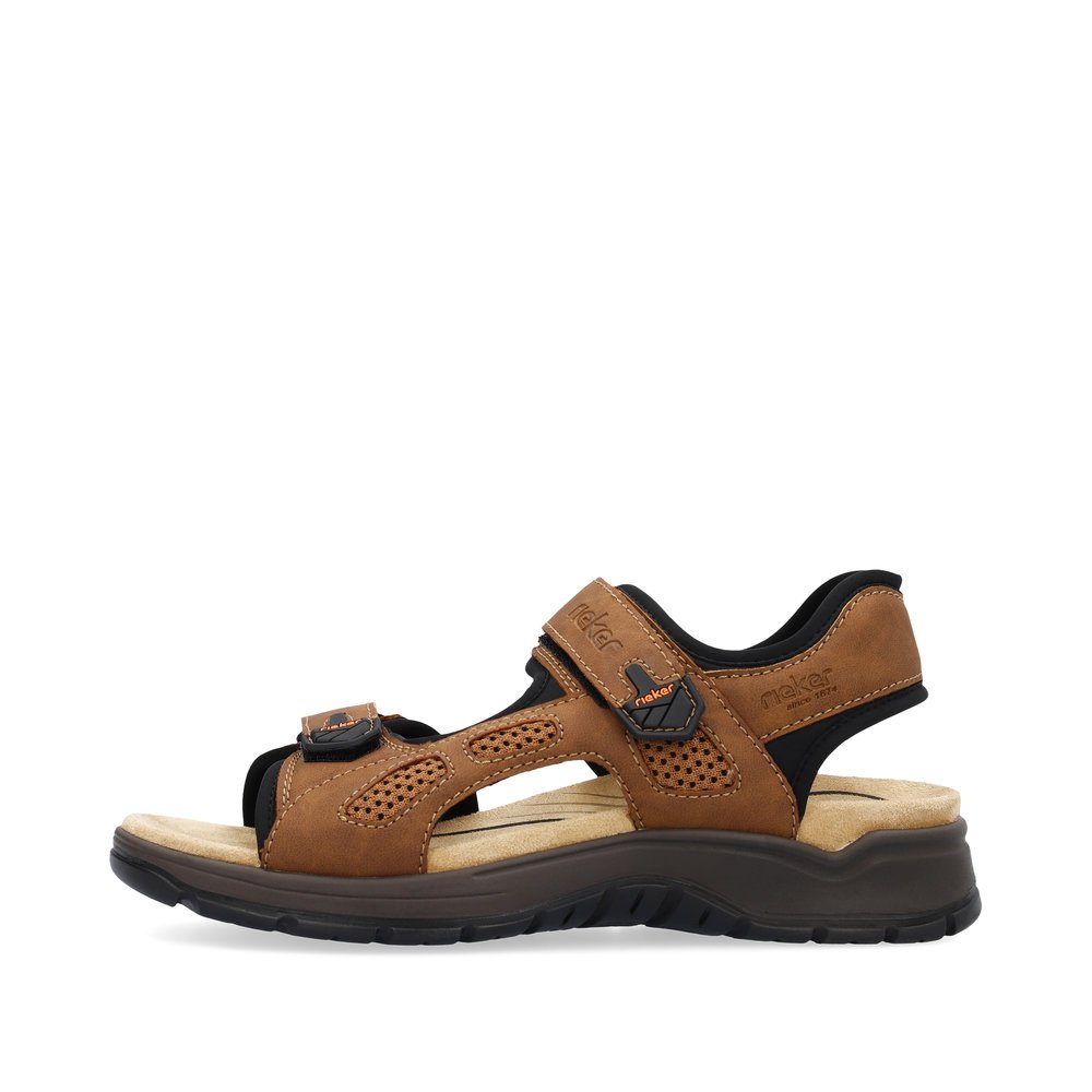 Brown Rieker men´s hiking sandals 26955-24 with a hook and loop fastener. Outside of the shoe.