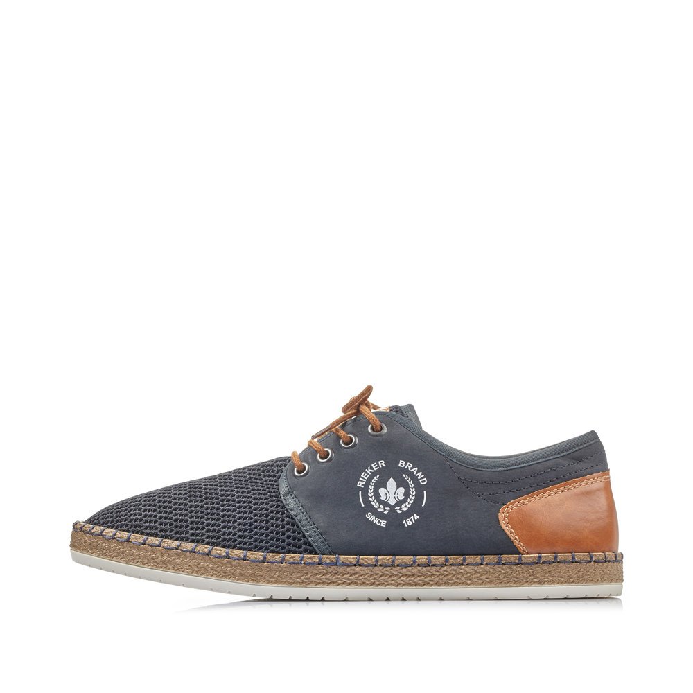 Blue Rieker men´s lace-up shoes B5249-14 with white logo. Outside of the shoe.