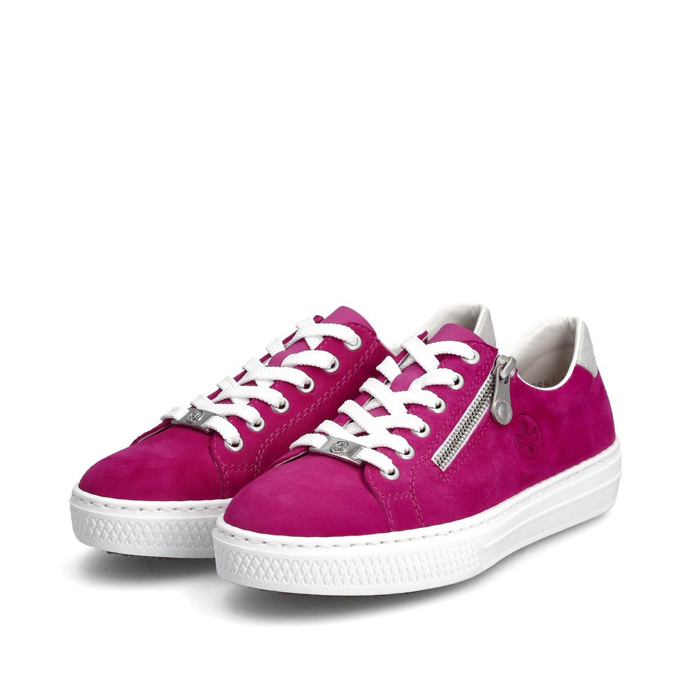 Pink Rieker women´s low-top sneakers L59L1-31 with a zipper. Shoes laterally.