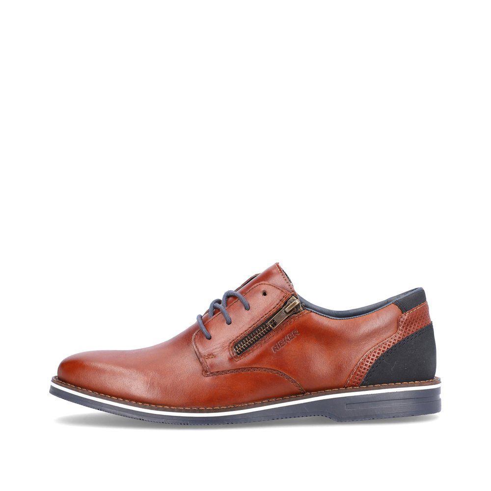 Chocolate brown Rieker men´s lace-up shoes 12505-24 with a zipper. Outside of the shoe.
