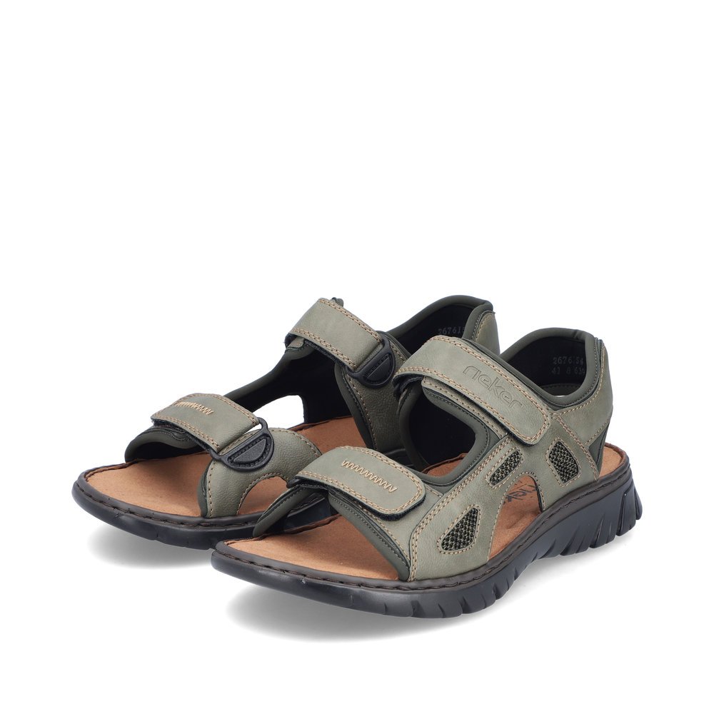 Green Rieker men´s hiking sandals 26761-54 with a hook and loop fastener. Shoes laterally.