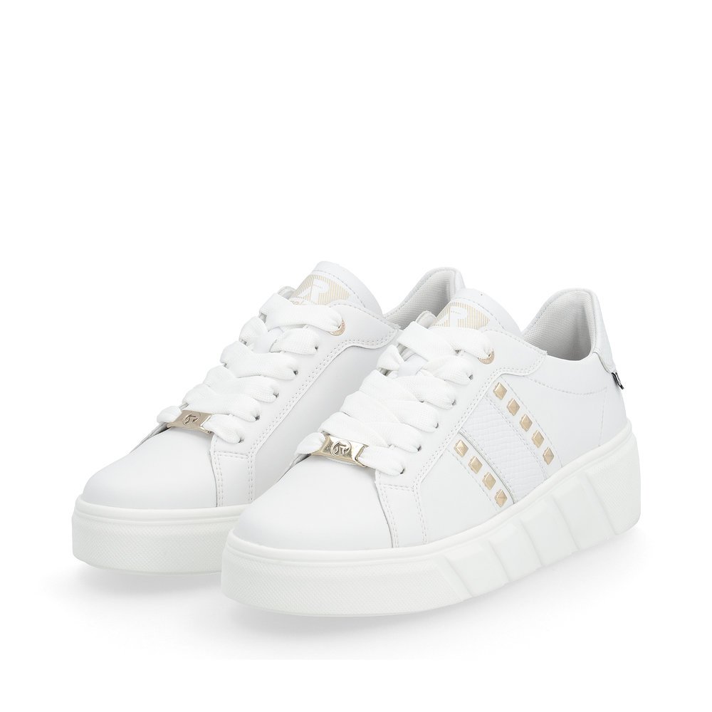 White Rieker women´s low-top sneakers W0506-80 with an ultra light sole. Shoes laterally.