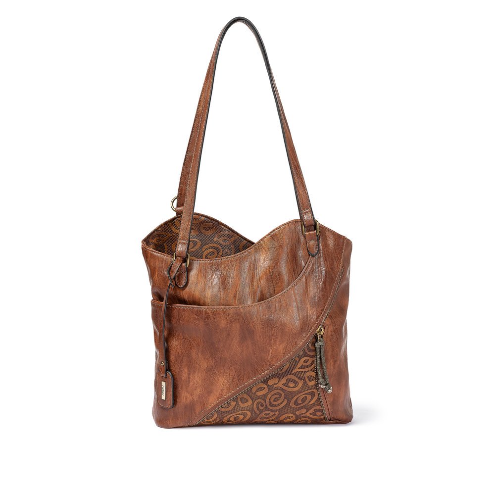 Rieker women´s bag H1025-22 in brown made of imitation leather with zipper from the front.