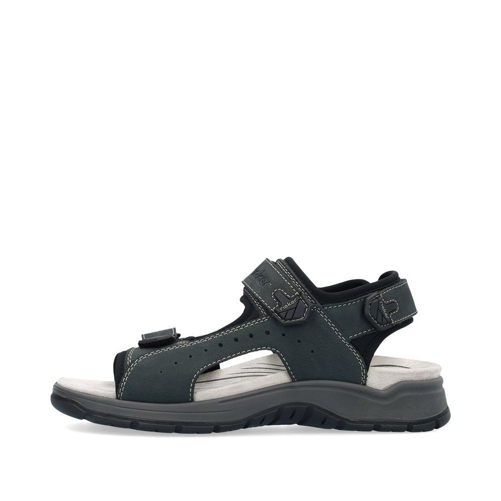 Blue-grey Rieker men´s hiking sandals 26951-14 with a hook and loop fastener. Outside of the shoe.