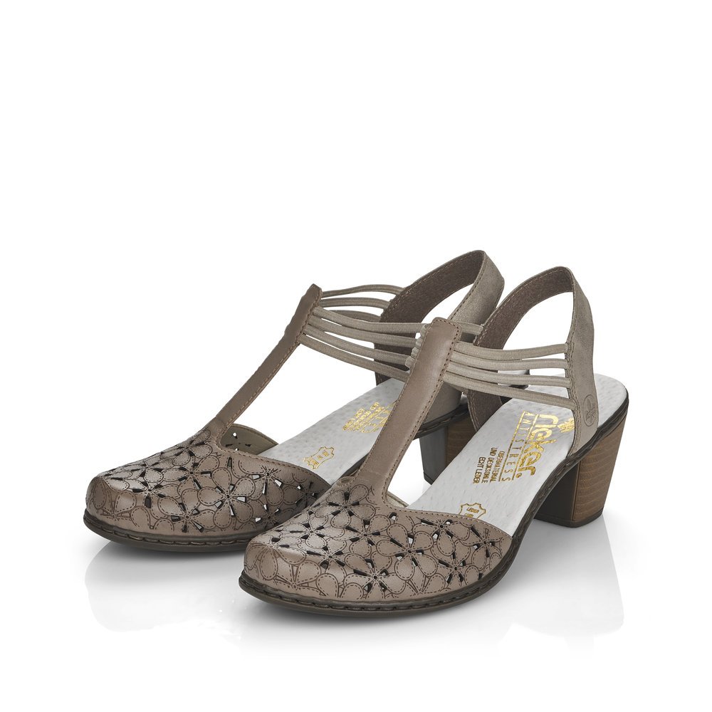 Rieker sandalettes à lanières beiges pour femmes 40966-64. Chaussures inclinée sur le côté.