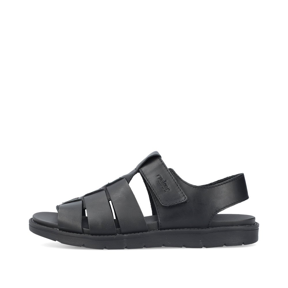 Black Rieker men´s sandals 24262-00 with a hook and loop fastener. Outside of the shoe.