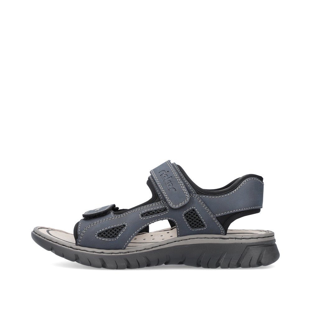 Blue-grey Rieker men´s hiking sandals 26761-14 with a hook and loop fastener. Outside of the shoe.