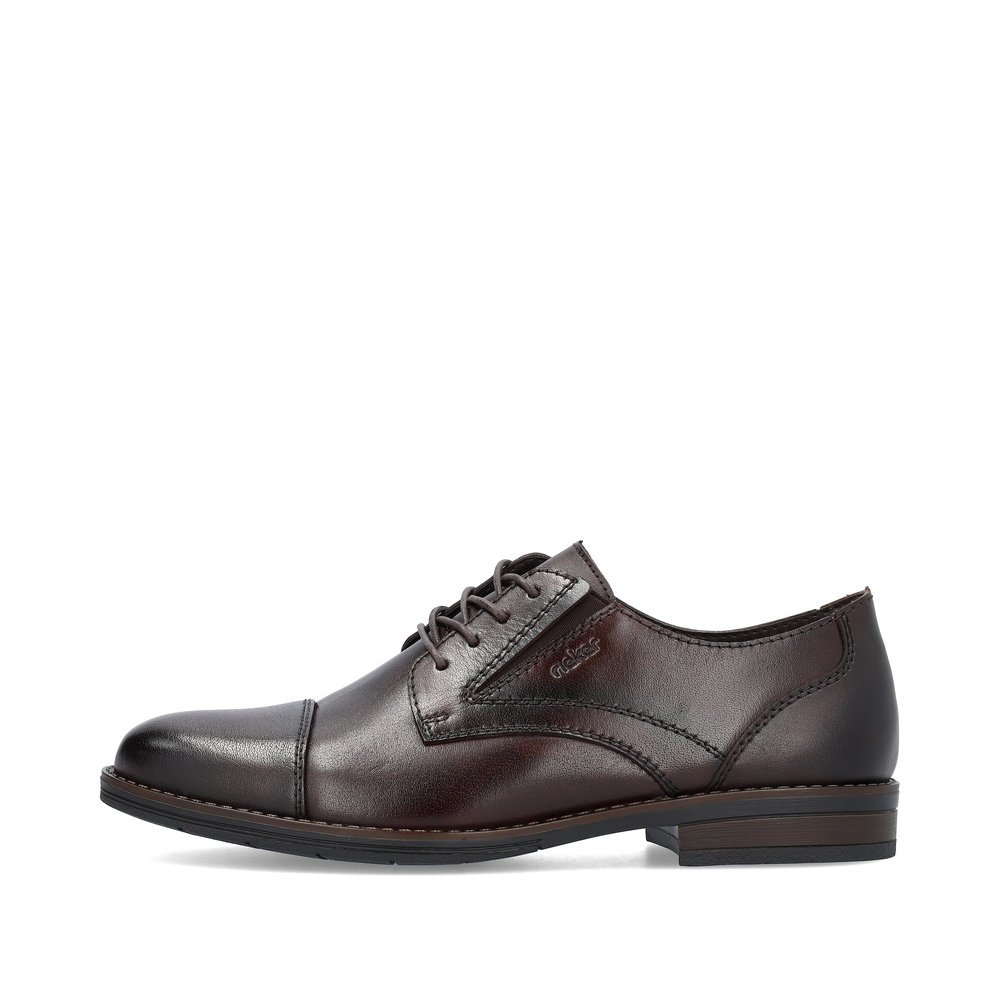 Dark brown Rieker men´s lace-up shoes 10307-25 with an elastic insert. Outside of the shoe.
