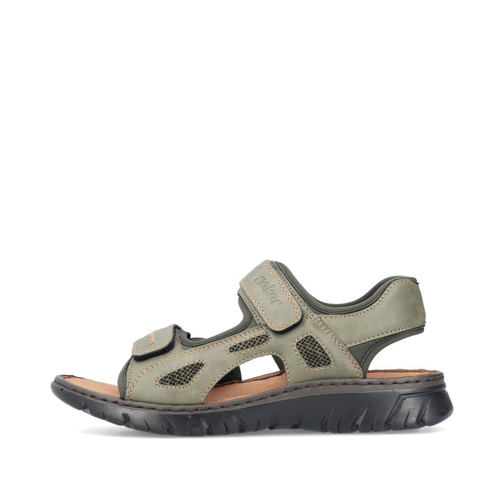 Green Rieker men´s hiking sandals 26761-54 with a hook and loop fastener. Outside of the shoe.