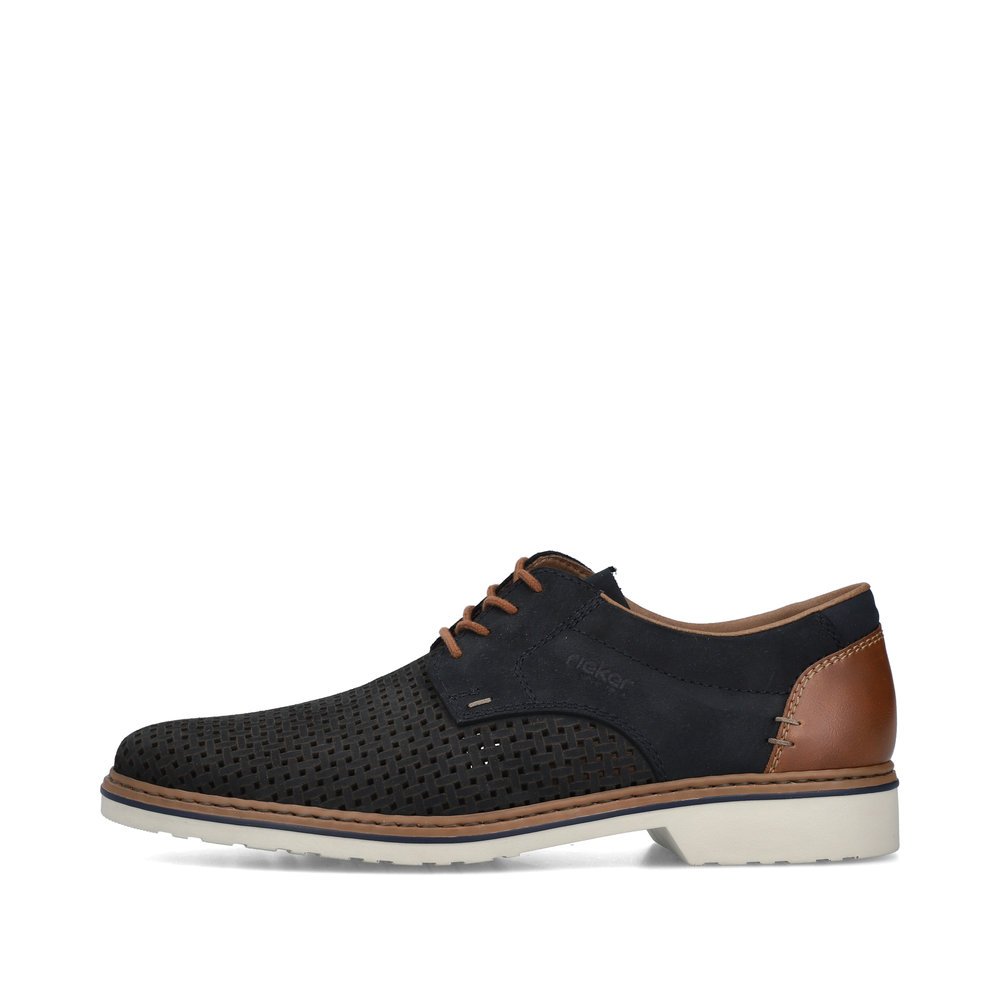 Steel blue Rieker men´s lace-up shoes 16506-16 in perforated look. Outside of the shoe.