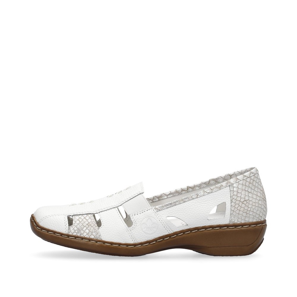 Rieker ballerines blanches femmes 41385-80 avec un insert élastique. Côté extérieur de la chaussure.