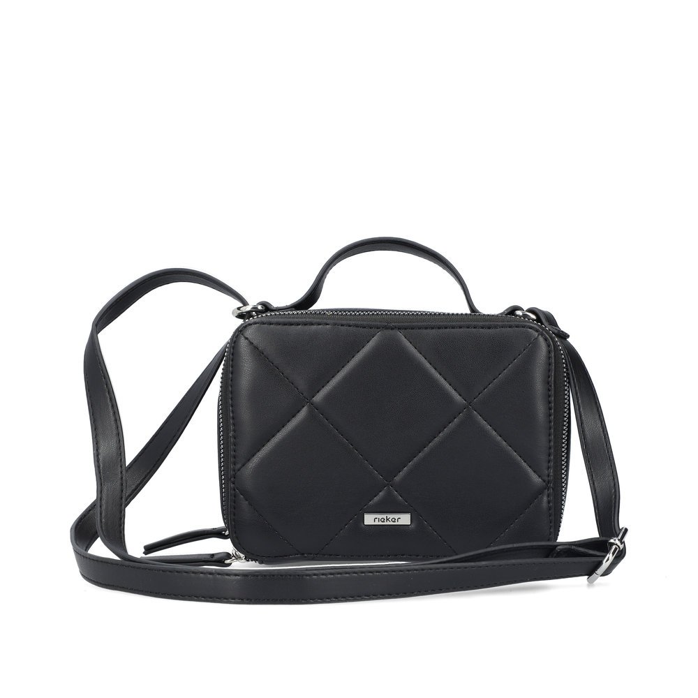 Rieker women´s bag H1513-00 in black made of imitation leather with zipper from the front.