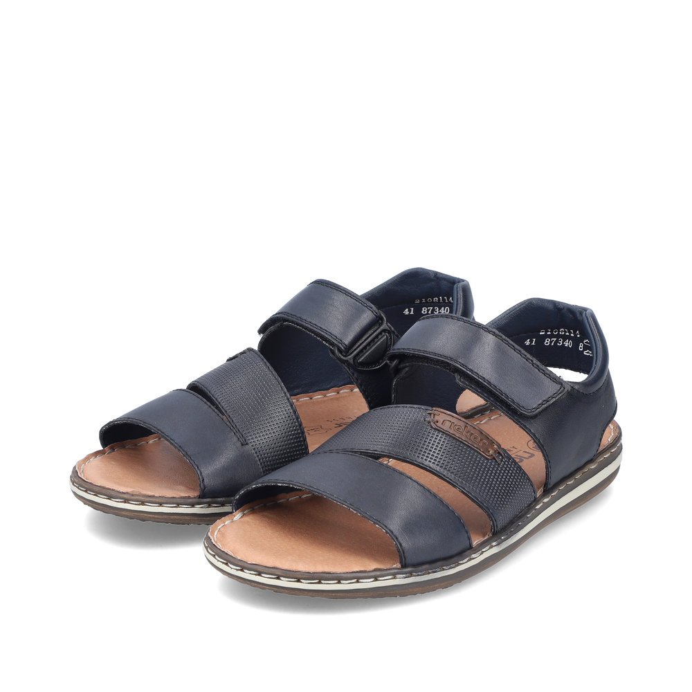 Blue Rieker men´s sandals 21081-14 with a hook and loop fastener. Shoes laterally.