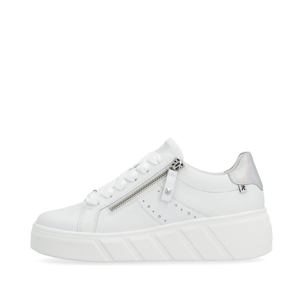 White Rieker women´s low-top sneakers W0505-80 with an ultra light sole. Outside of the shoe.