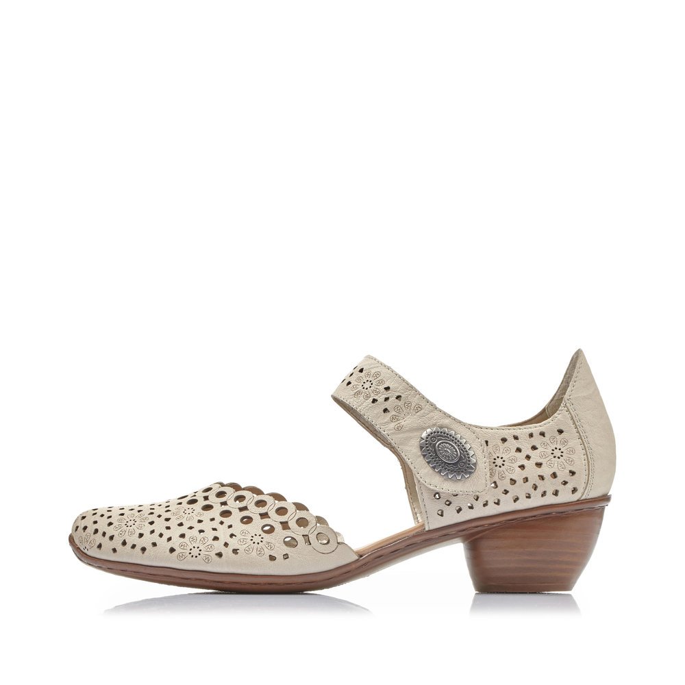 Rieker sandalettes à lanières beiges pour femmes 43753-60. Côté extérieur de la chaussure.
