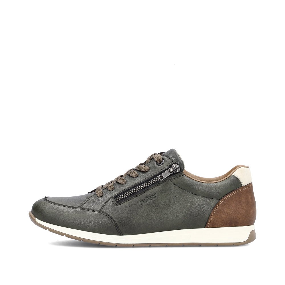 Green-grey Rieker men´s low-top sneakers 11903-52 with a zipper. Outside of the shoe.