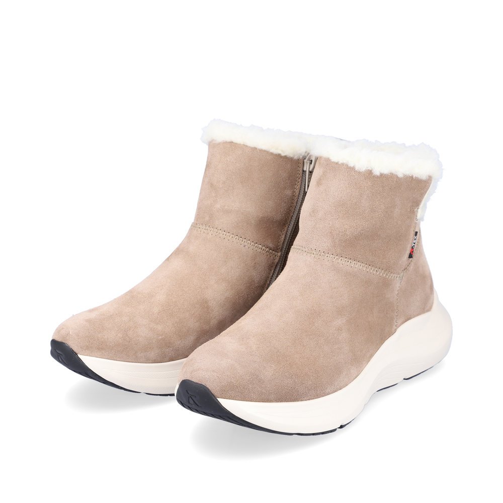 Beige Rieker EVOLUTION women´s boots 42170-64 with a zipper as well as flexible sole. Shoe laterally