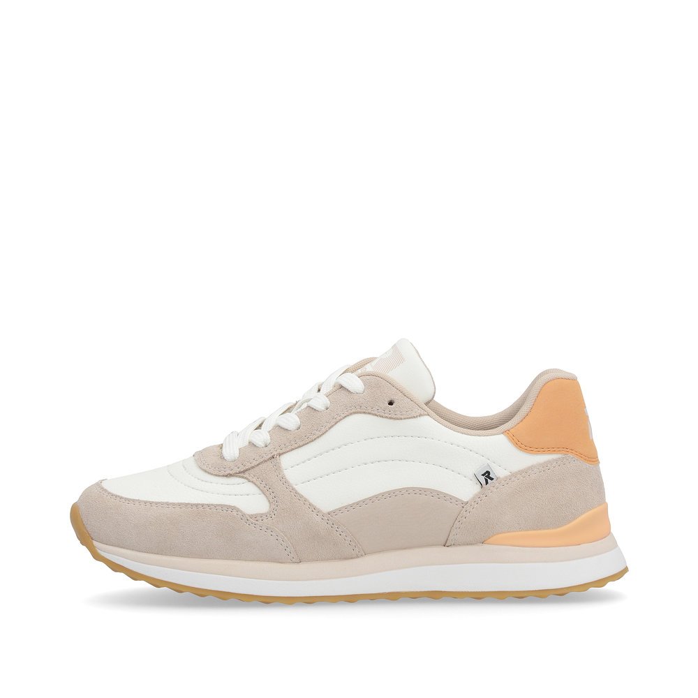Beige Rieker women´s low-top sneakers 42506-82 with a super light and flexible sole. Outside of the shoe.