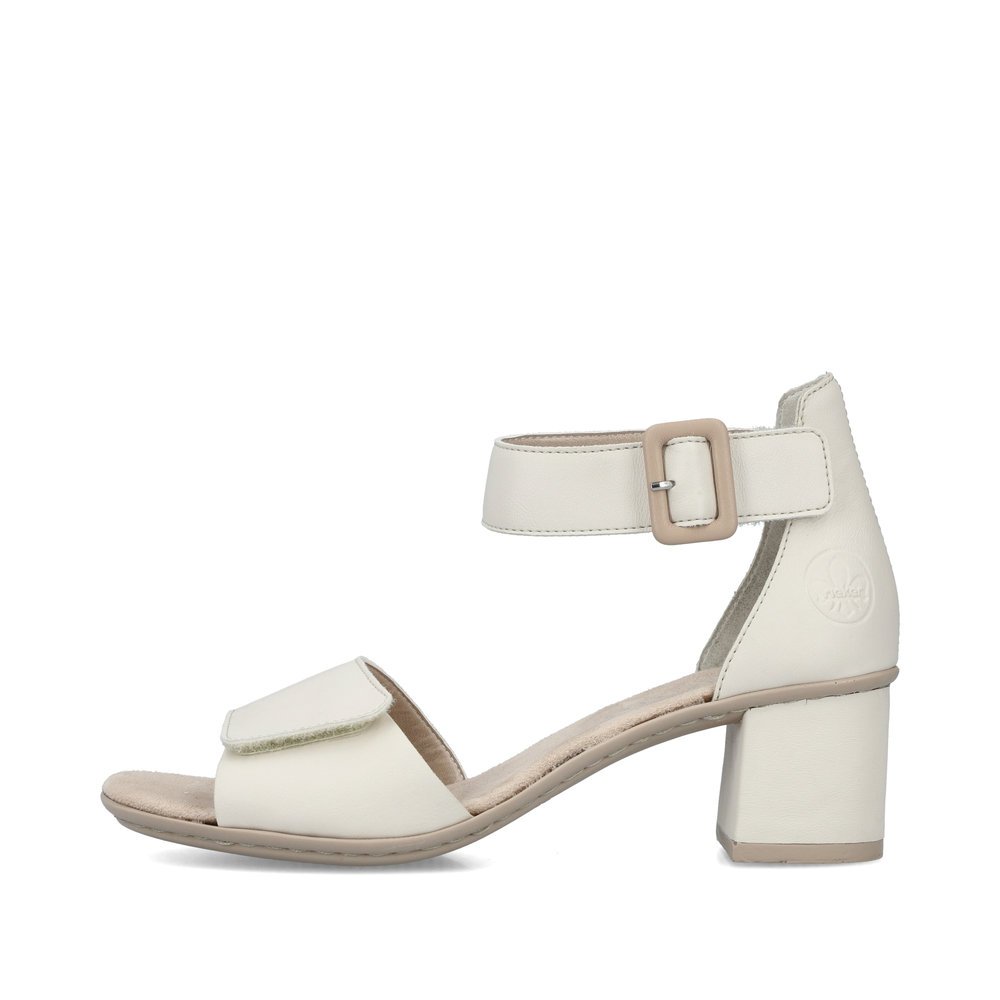 Beige Rieker women´s strap sandals 64750-60 with a hook and loop fastener. Outside of the shoe.
