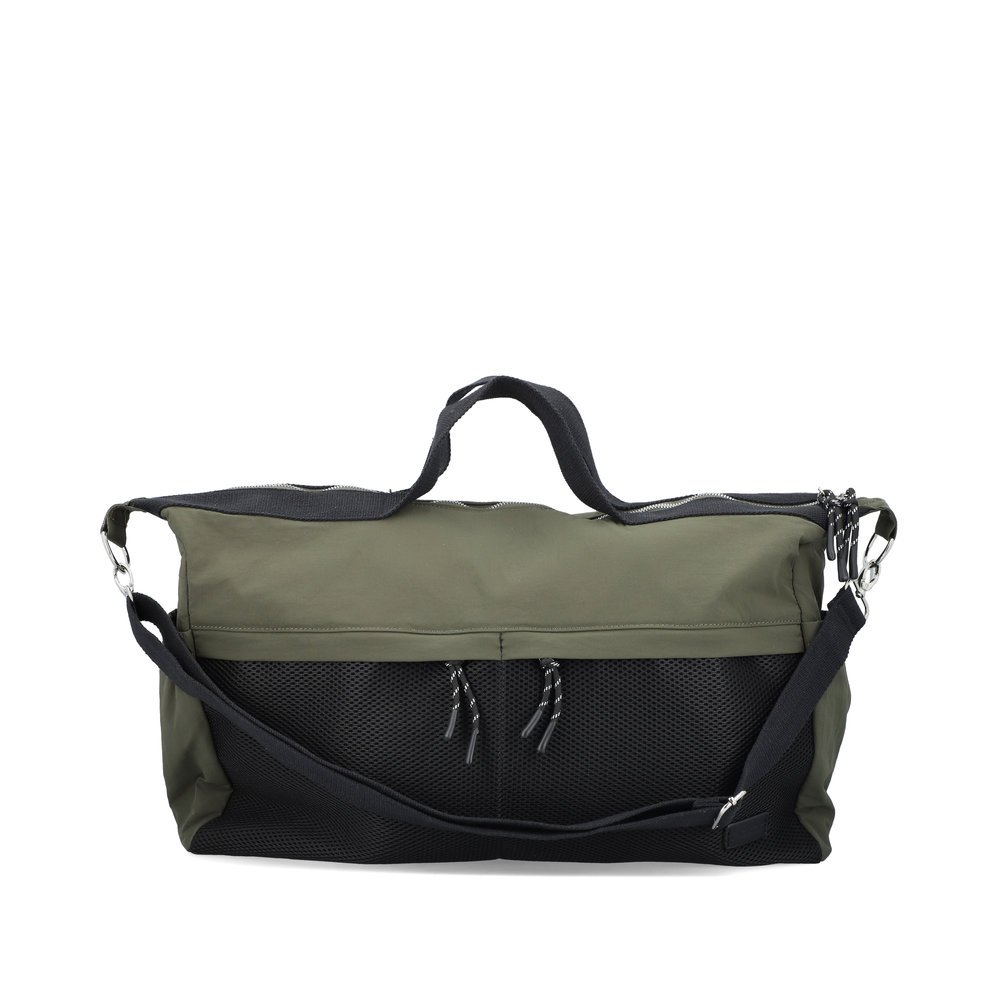 Rieker women´s shopper H1533-52 in black-green made of textile with zipper from the front.