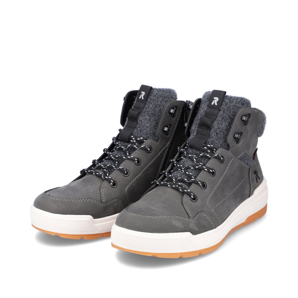 Grey Rieker EVOLUTION men´s boots U0070-42 with lacing and zipper. Shoe laterally