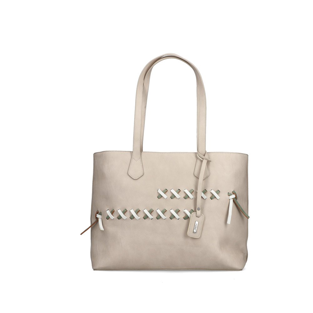 Rieker shopper H1535-60 in beige with zipper and impressive storage space. Front.