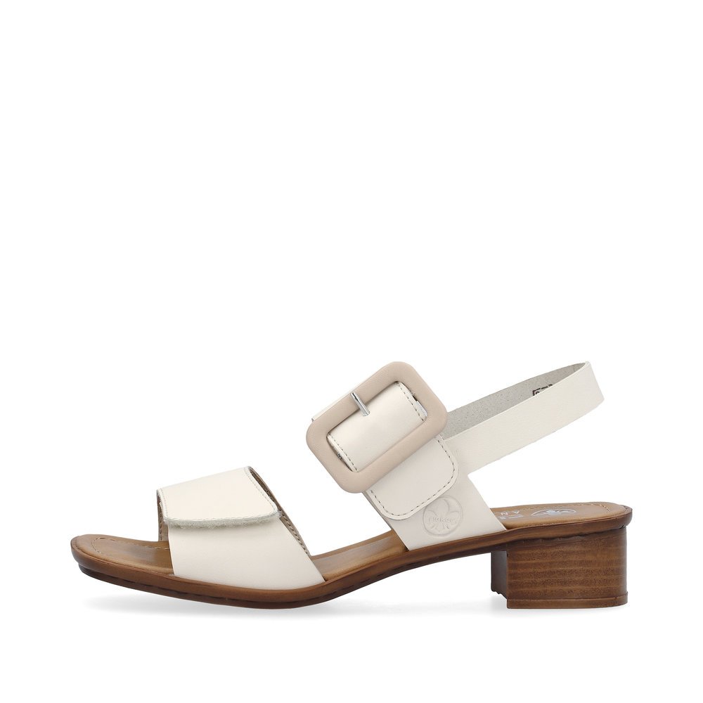Beige Rieker women´s strap sandals 62663-61 with a hook and loop fastener. Outside of the shoe.
