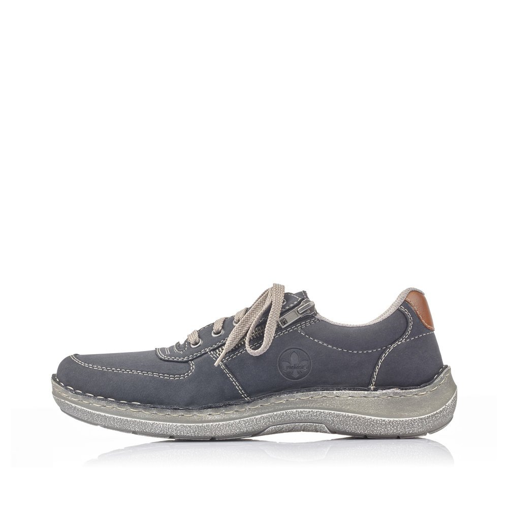Rieker chaussures à lacets bleues hommes 03030-14 avec fermeture éclair. Côté extérieur de la chaussure.