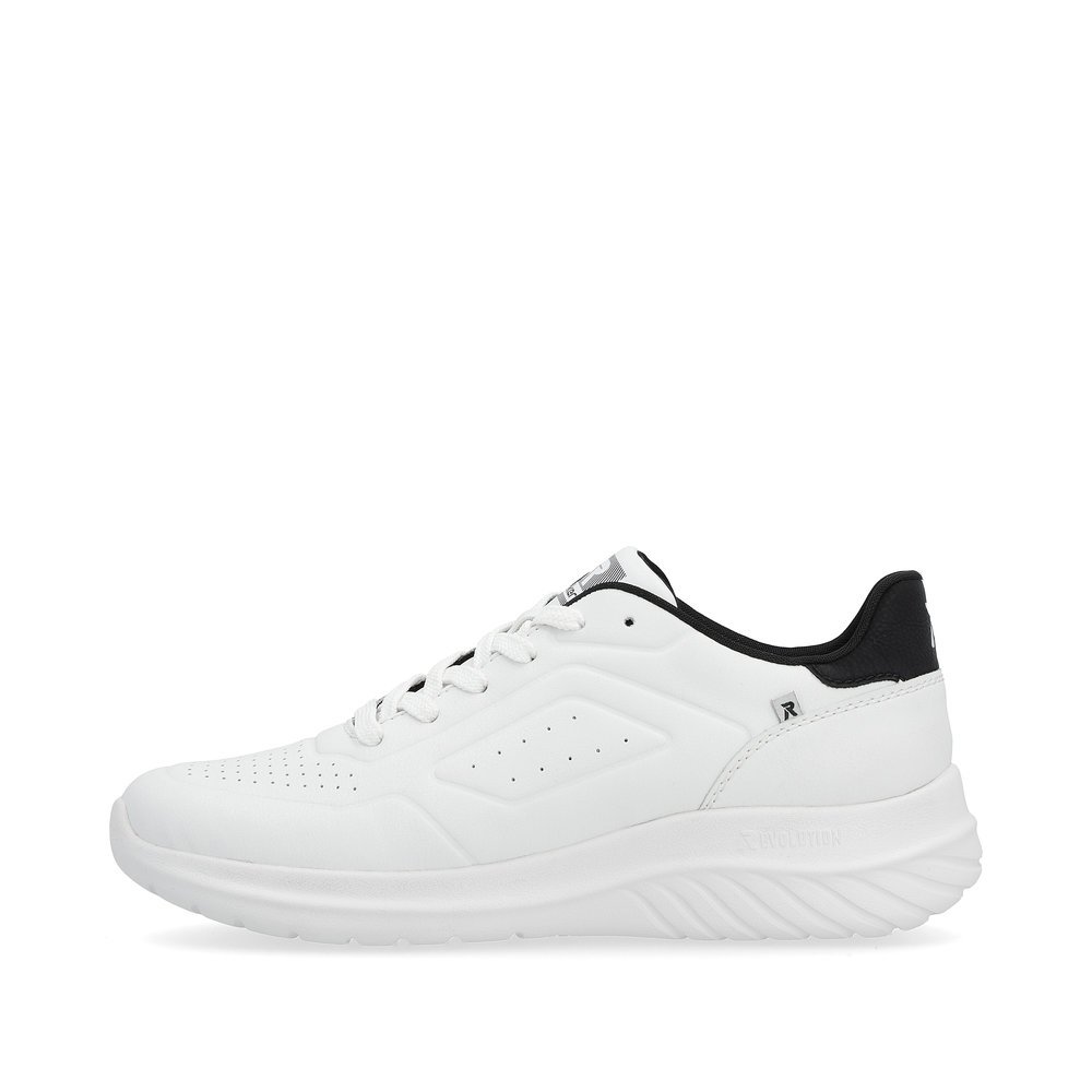 Rieker baskets basses blanches hommes U0501-80 avec une semelle flexible. Côté extérieur de la chaussure.