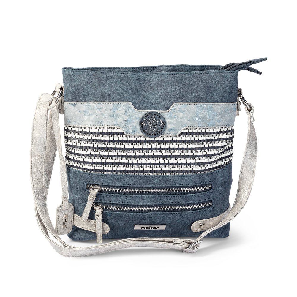 Rieker shoulder bag H1346-16 in blue with zipper and small inner pockets. Front.