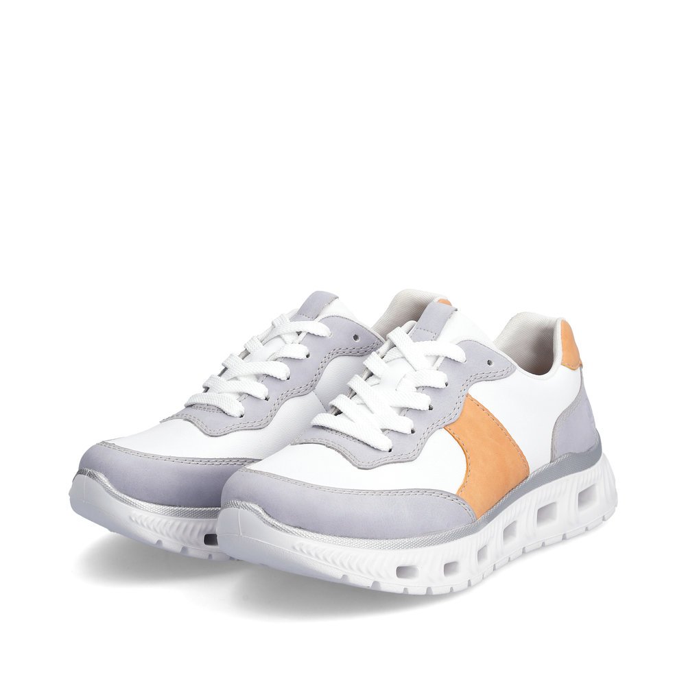 Ice white Rieker women´s low-top sneakers M6001-80 with lacing. Shoes laterally.
