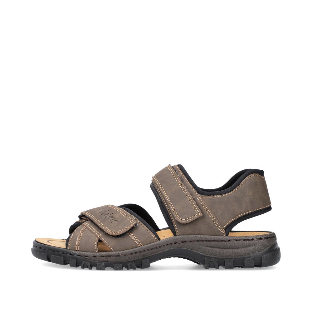 Espresso brown Rieker men´s hiking sandals 25051-27 with a hook and loop fastener. Outside of the shoe.